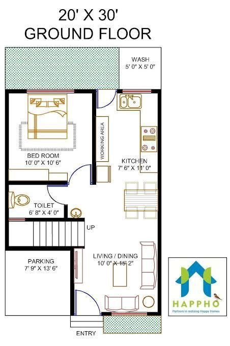 Image result for house plan 17×30 sq ft | 20x30 house plans, 20x40