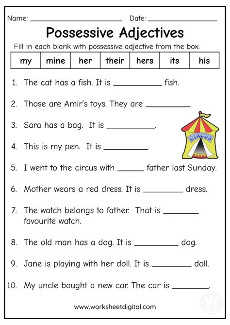 Possessive Adjectives Worksheet For Grade 4
