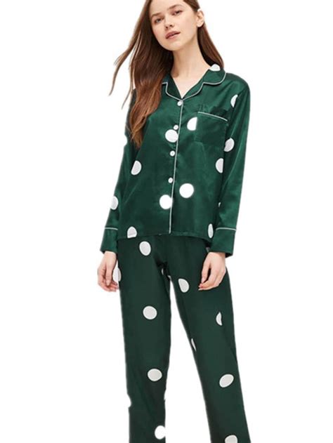 Green Polka Dot Pajamas Two Piece Set Personalized Womens Git Etsy