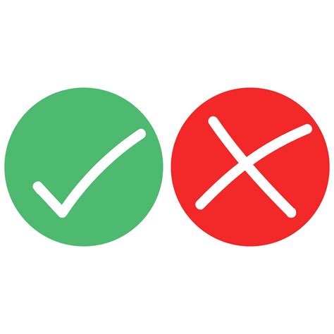 Thin Line Check Mark Icons Green Tick And Red Cross Checkmarks Flat