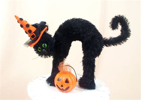 Black Cat Decor Black Cat Wearing A Witch Hat Halloween Etsy Black