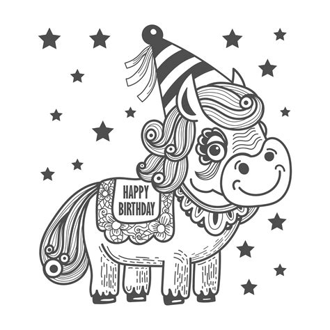 Lovely Unicorn With Party Hat 1241722 Vector Art At Vecteezy