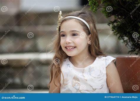 Sweet Six Years Old Blonde Girl Outdoors Stock Photo Image Of