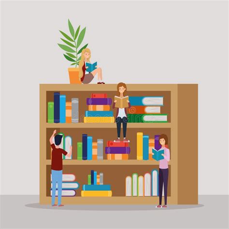 Group Of Students Reading Books In The Library Stock Vector