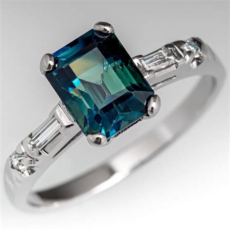 Carat Emerald Cut Teal Sapphire Engagement Ring W Accents