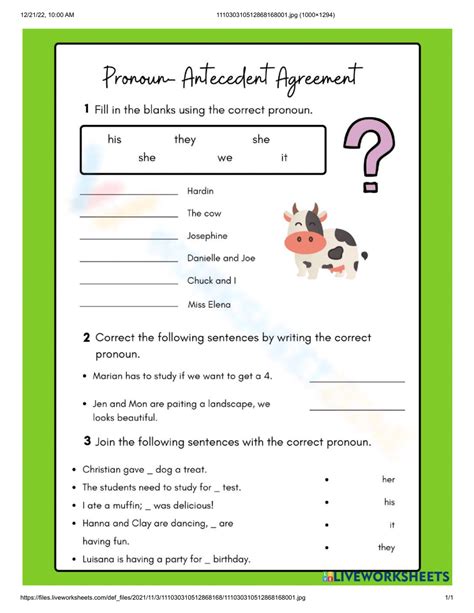 Pronouns And Antecedents Agreement Worksheet