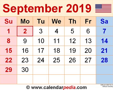 September 2019 Calendar Templates For Word Excel And Pdf
