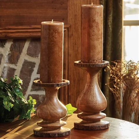 Bark Edged Small Wooden Pillar Candle Holder Teton Timberline Trading