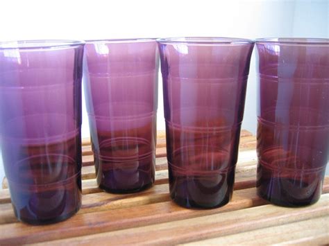 Vintage Purple Depression Glass 4 Drinking Glasses
