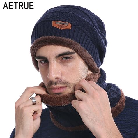 Aetrue Winter Beanie Knitted Hat Scarf Skullies Beanies Men Winter Hats