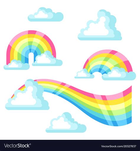 Collection Of Fantasy Rainbow And Clouds In Sky Vector Image