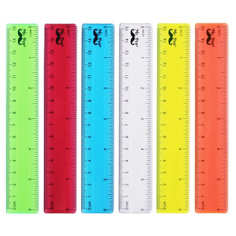 buy mr pen rulers 6 inch rulers 6 pack assorted colors clear ruler rulers for school