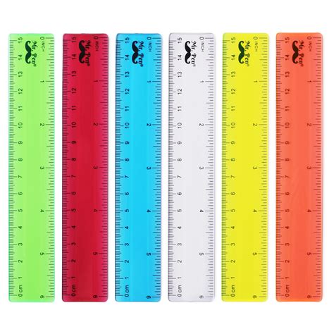 Mr Pen Rulers 6 Inch Rulers 6 Pack Assorted Colors Clear Ruler