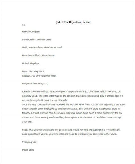 11 Sample Job Rejection Letters Free And Premium Templates