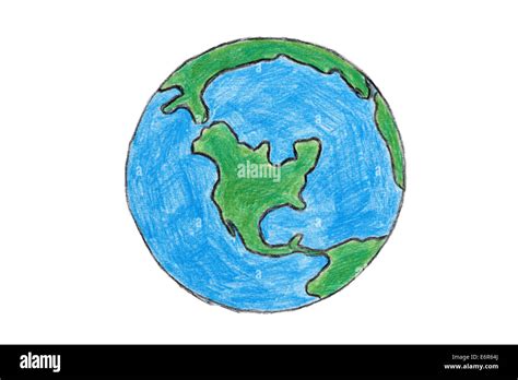 Earth Hand Drawn With Colored Pencils Isolated On White Image Was