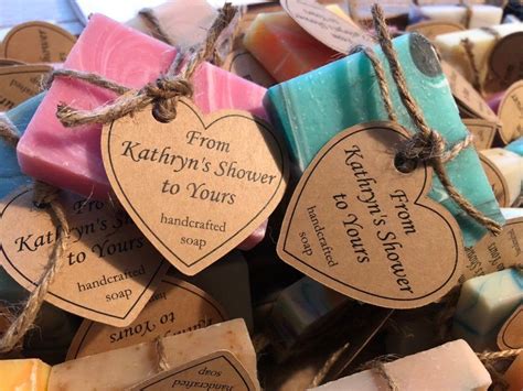 10 Personalized Mini Soap Shower Favors Wrapped In Twine With Heart Shaped Tag Bulk Soaps W