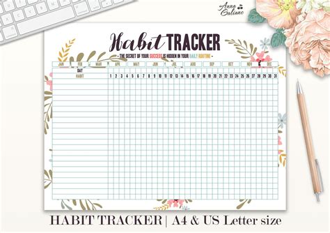Habit Tracker Printable Daily Habits Planner Monthly Habits Bullet