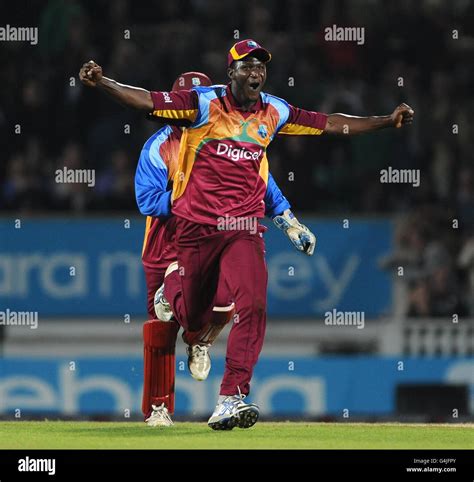 West Indies Darren Sammy Leads His Teams Celebration After Victory Over England During The