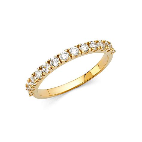 Jewelryweb 14k Yellow Gold Cubic Zirconia For Women Wedding Band Ring