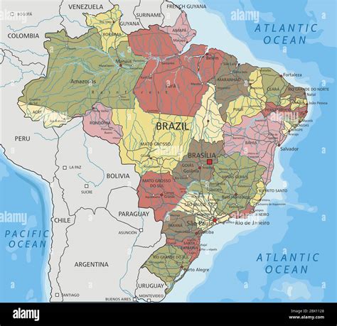 Detailed Brazil Political Map Stock Vector Image Art Alamy