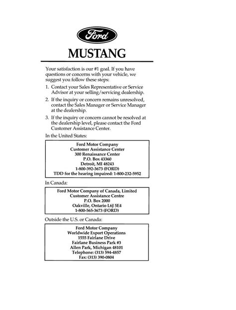 Ford Mustang 1997 Owners Manual Pdf For Free