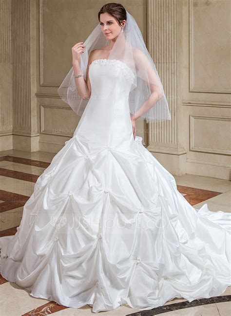 Ball Gown Strapless Cathedral Train Taffeta Wedding Dress With Ruffle