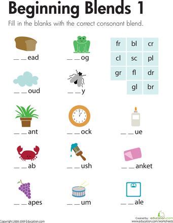 • sound out words to identify the correct answers • better understand the difference between consonant. Beginning Blends 1 | Initials, Free printables and Words