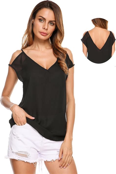 Wildtrest Womens Cold Shoulder Casual Summer Blouse Tops