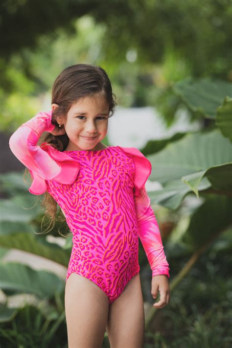 Tie Dye Leopard One Piece Long Sleeve Swimsuit For Girls Too Cool