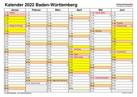 Im laufe des jahres 2021, gibt es 365 tage, 253 arbeitstage, 12 feiertage, 104 wochenendtage. Kalender 2022 Baden-Württemberg: Ferien, Feiertage, PDF-Vorlagen