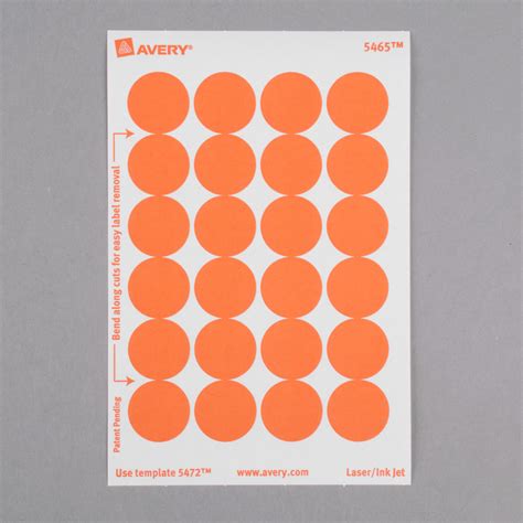 Avery 5465 34 Orange Round Removable Write On Printable Labels