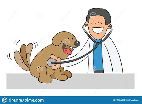 Cartoon Veterinarian Examining Dog With Stethoscope Vector