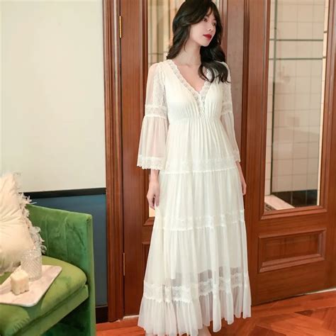 Spring Autumn Modal Womens Nightgowns Vintage Long Womens Night