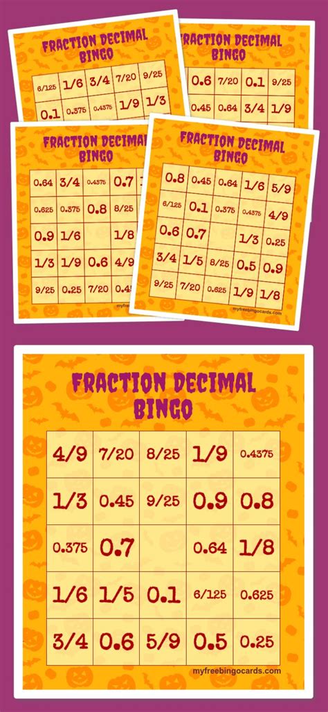 Fraction Decimal Bingo Halloween Bingo Printable Free Printable
