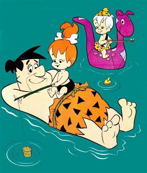 Fred Pebbles And Bamm Bamm In The Pool Good Cartoons Old School Cartoons Famous Cartoons