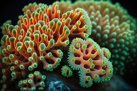 Close Up Of Orange Green Hued Coral Created By Generative Ai Stock