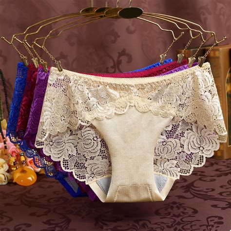 Womens Sexy Lace Briefs Flowers Panties See Through Bow Knot Underwear