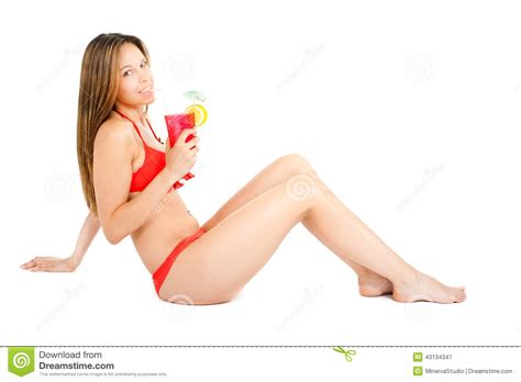 Bikini Woman Drinking A Cocktail Stock Image Image Of Slim Female 43134347