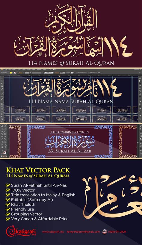 Khat 114 Nama Nama Surah Al Quran Vector Riset