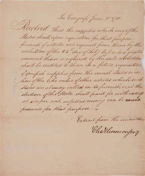 Bid Now American Revolution Thomson Charles Document Signed As