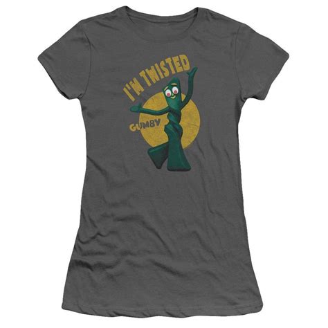 Gumby I M Twisted Woman S And Juniors Charcoal Shirts Cream Shirt Print Clothes Shirt Style