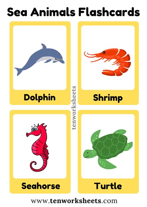 Sea Animals Flashcards Pdf Free Printable For Kids Ten Worksheets