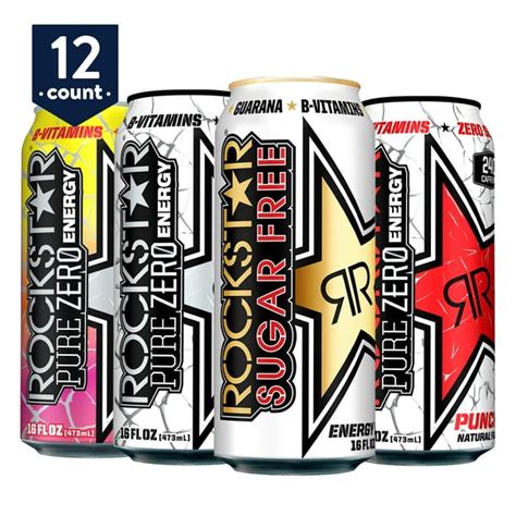 Rockstar Energy Drink Pure Zero 4 Flavor Variety Pack 16 Fl Oz 12