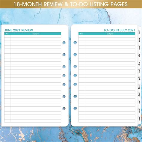 2022 Monthly Planner Refill 7 Hole Punched Paper A5 Planner Inserts