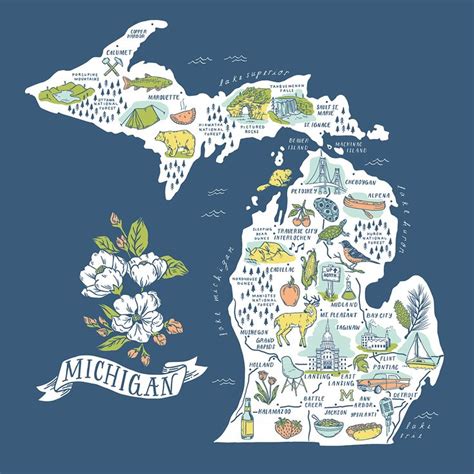 Michigan Illustrated Map Five Color Screen Print On Behance