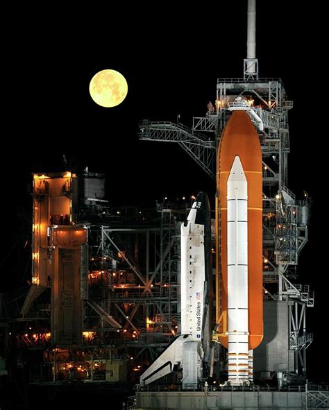 Space Shuttle On Launchpad At Night Photograph By Nasascience Photo