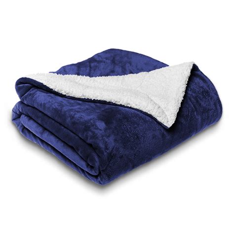 Navy Blue Sherpa Fleece Throw Blanket Oxford Homeware