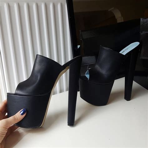 Black Peep Toe 19 Cm High Heel Platform Mules Heels Heels Classy High Heels Classy