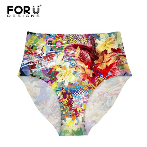 Forudesigns Sexy Brazilian Bikini Bottoms Sexy Swimwear Graffiti Flowers Printing Swimming