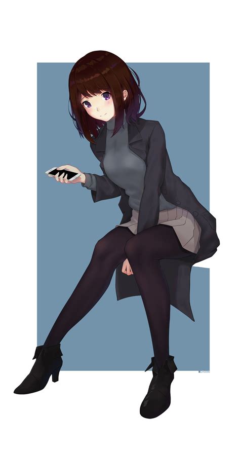 Anime 1600x3013 Anime Anime Girls Heels Sweater Short Hair